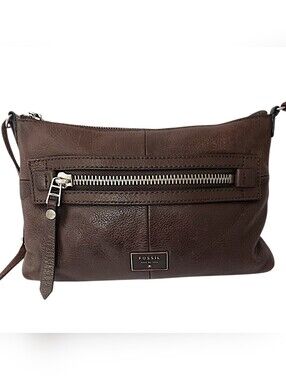 Fossil Dawson Crossbody Bag Purse Rich Brown Pebbled Leather Distressed Look